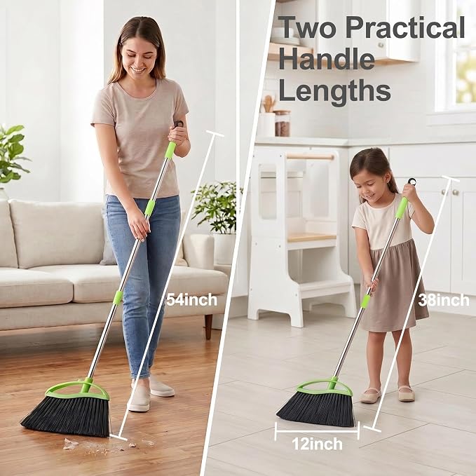 Soft Bristle Indoor Broom, Angle Kitchen Broom for Hardwood Floor Cleaning | Fine Bristles for Indoor Floor Cleaning