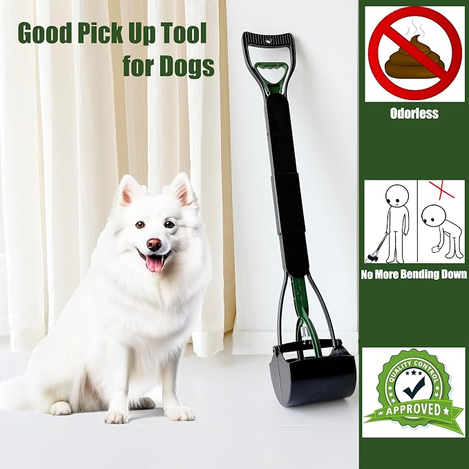 ienjoyed Pooper Scooper, Large Pooper Scooper for Dogs Heavy Duty, Dog Pooper Scooper with Long Handle & High Strength Durable Spring, Foldable Dog Poop Pick Up (32-inch) (Dark Green)