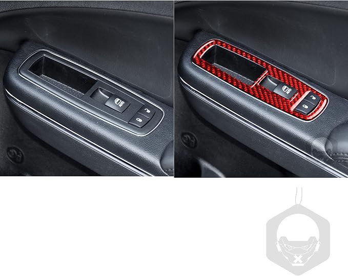 Window Switch Panel Trim Fit for Dodge Charger/Chrysler 300 2011-2023 | Real Carbon Fiber | Accessories | Window Lift Button Trim Sticker | Thick Overlay | Self-adhesive | Red