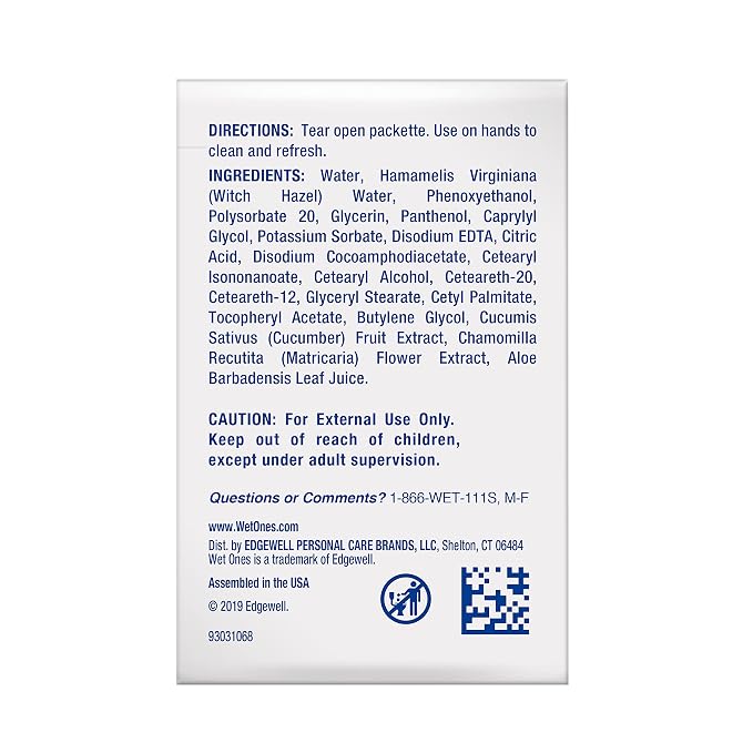 Wet Ones Hand and Face Wipes Singles, Unscented for Sensitive Skin, Hand-Wipes Individually Wrapped | 24 ct, (Pack of 12)