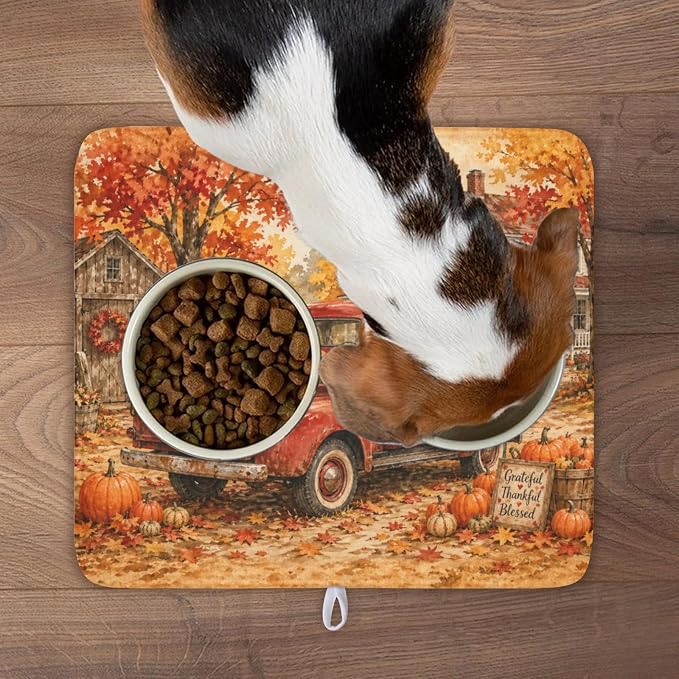 Fall Pumpkin Dish Drying Mat for Kitchen Counter Thanksgiving Autumn Harvest Pattern Microfiber Dish Drainer Mat Vintage Rustic Farmhouse Absorbent Washable Drying Pad 16"x18"