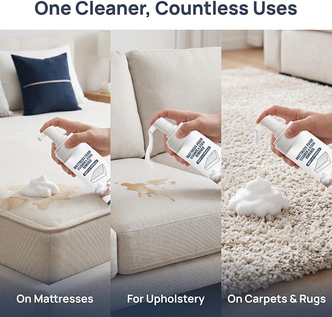 Multi-Surface Mattress Foam Cleaner, Mattress Stain Remover, Powerful Bed Stain Remover Spray for Fabric, Couch, Rug, Carpet, Upholstery (1)