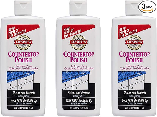 HOPE'S Countertop Restoration Polish, Streak-Free Kitchen Counter Cleaner, No Buildup on Countertops, Quartz, Marble, Corian, Composite, and Granite Polish, 8 Fl Oz, Pack of 3