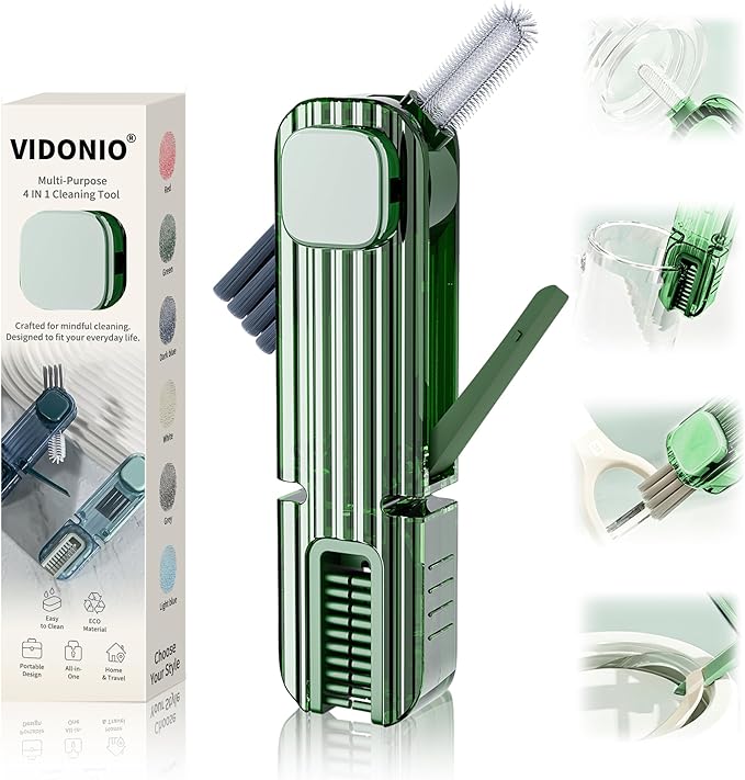 VIDONIO 4 in 1 Cup Lid Gap Cleaning Brush - 2025 Multifunctional Insulation Bottle Cleaning Tools, Mutipurpose Tiny Silicone Cup Holder Cleaner, Home Kitchen Cleaning Tools