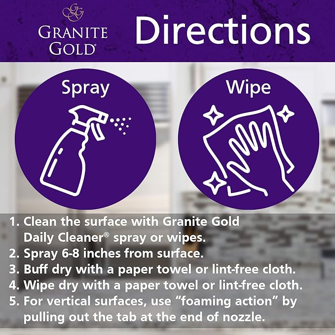 Granite Gold Polish Spray, Streak-Free Shine for Granite, Quartz, Marble, Travertine, Natural Stone Countertops, 24 Fl Oz (Pack of 1)