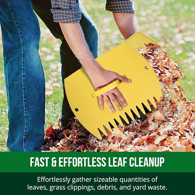 GardenHOME Leaf Scoops Hand Rakes, Large Leaf Grabbers for Yard Work and Garden Use, Clear and Collect Garden Rake, Leaf Scooper and Claws for Leaves, Lawn Debris, and Trash Cleanup, Yellow