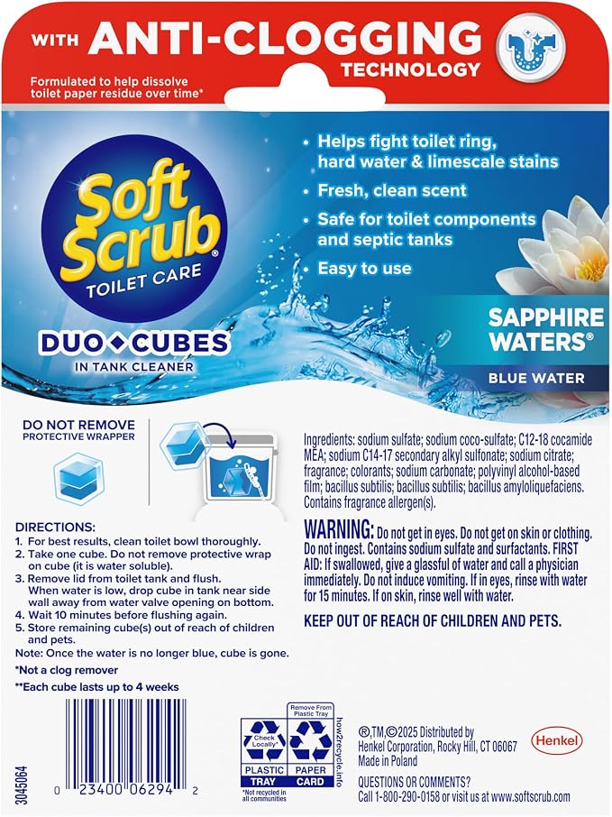 Soft Scrub In-Tank Toilet Cleaner Duo-Cubes, Sapphire Waters, 4 Count (Pack of 7)