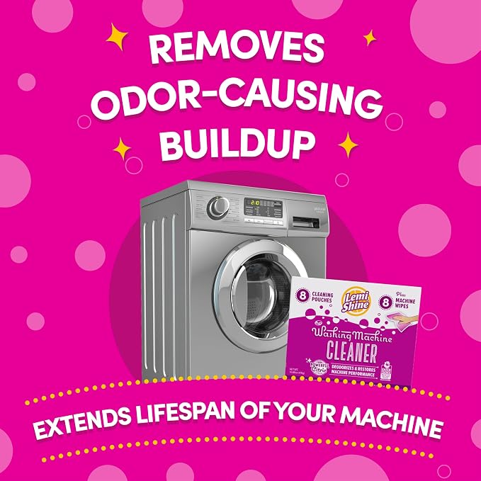 Lemi Shine Washing Machine Cleaner Plus Machine Wipes - 16.88 oz (8 Pack) | Hard Water Citric Acid Cleaning Powder - Includes Machine Cleaning Wipes