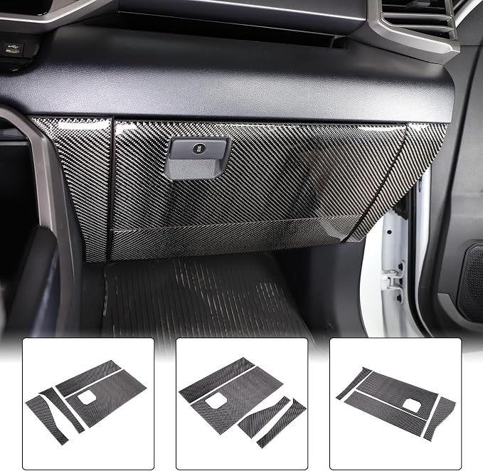 Aunginsy Car Passenger Glove Box Panel Trim Sticker Compatible with Toyota Tundra/Sequoia 2022 2023 2024 Pickup Truck Real Carbon Fiber Decorative Sticker Protection Cover Interior Accessories