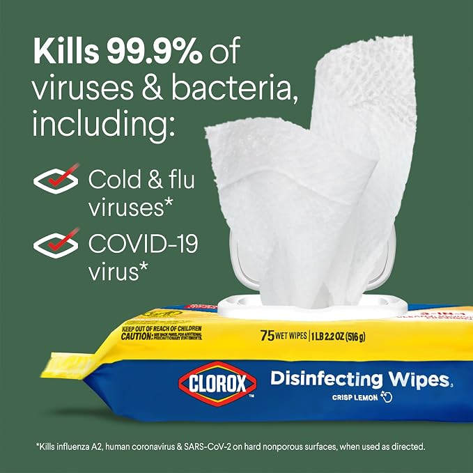 Clorox Disinfecting Cleaning Wipes Flex Pack, Bleach Free, Crisp Lemon, 75 Count (Pack May vary)