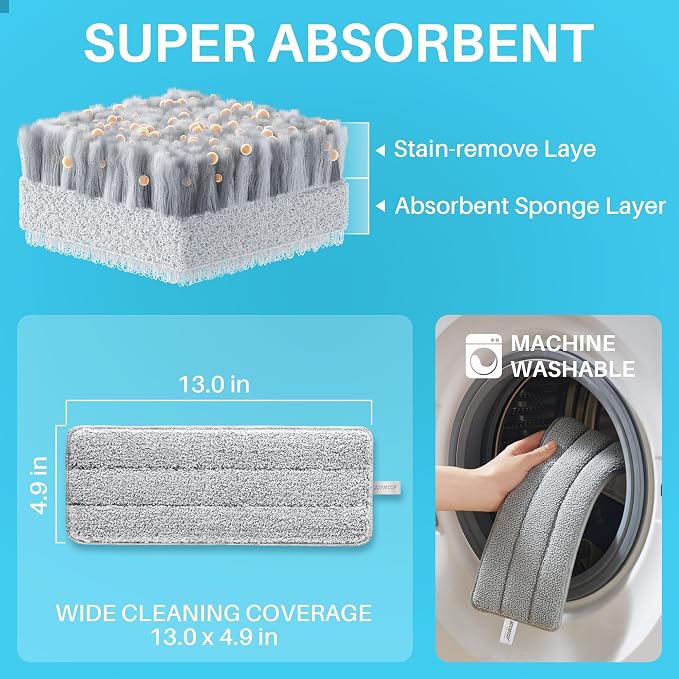 JOYMOOP 8L (2.1 Gal) Large Capacity Mop System with Extension Handle, Perfect for Household and Commercial Floor, Window, and Wall Cleaning - Includes 3 Washable Microfiber Pads for Wet and Dry Use