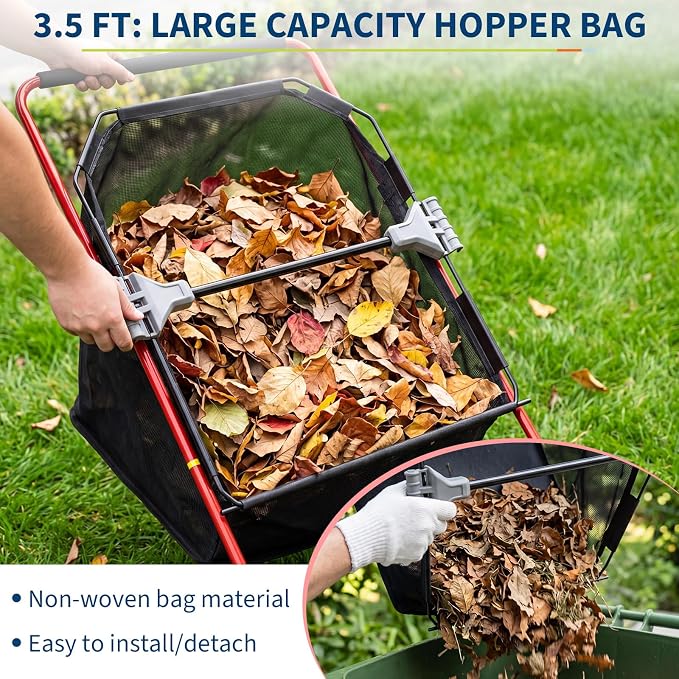21-Inch Push Lawn Sweeper, Heavy Duty Manual Leaf & Grass Collector with 3.5 Cu. ft. Large Hopper Bag, Adjustable Height Spinning Brushes for Yard, Garden & Driveway