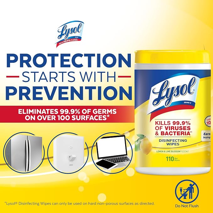 Lysol Disinfectant Wipes, Multi-Surface Antibacterial Cleaning Wipes, For Disinfecting and Cleaning, Lemon and Lime Blossom, 80 Count (Pack of 1)