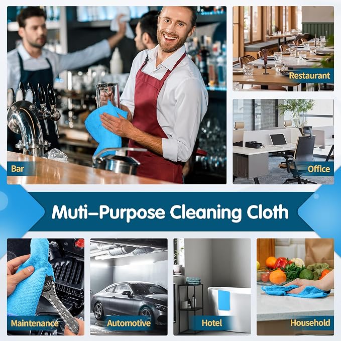 FIXSMITH Blue Microfiber Cleaning Cloth -Pack of 12, Highly Absorbent Cleaning Rags, 16"X12" All Purpose Cleaning Towels for Housekeeping, Kitchen, Car, Lint Free and Reusable Microfiber Towels