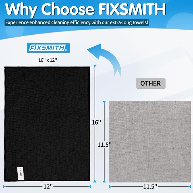 FIXSMITH Black Microfiber Cleaning Cloth -Pack of 8, Highly Absorbent Cleaning Rags, 16"X12" All Purpose Cleaning Towels for Housekeeping, Kitchen, Car, Lint Free and Reusable Microfiber Towels