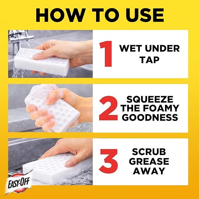 Easy‑Off Heavy Duty 2‑in‑1 Ultra Thick Eraser & Degreasing Formula, 3 Multi‑Use Cleaning Pads — Cuts Through Tough Grease & Grime in Seconds