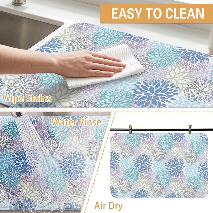 Kitchen Countertop Dish Drying Mat,Super Absorbent Coffee Bar Mat for Maker Espresso Machine, Anti-Slip Accessories for Kitchen Countertops 19x12 Inch