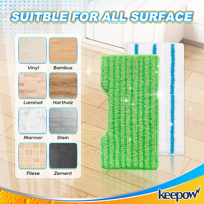 KEEPOW Reusable Mop Pads Replacement Compatible with Shark Vac Mop VM252 | VM401 VM180 VM200 VC205 VM250 QM250 VM190, Washable Vacuum Mop Pad Refills, Upgraded Design of Dirt Chamber (1+2+2+2 Pads)