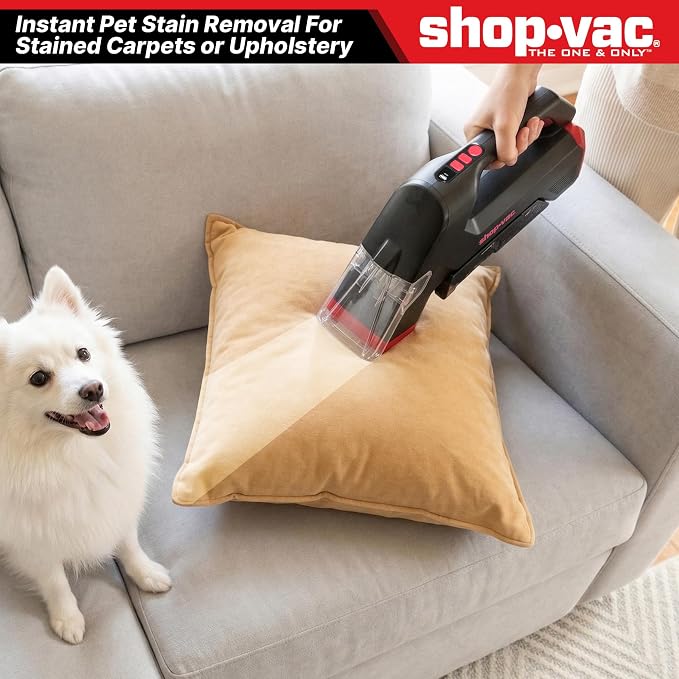 Shop-Vac 3-in-1 Cordless Spot Cleaner, Handheld Upholstery Cleaner with Spray, Rolling Brush and 5.5kPa Suction, 2 Water Tanks, USB-C Rechargeable | Spray & Rolling Brush Cleaning, 2 Water Tanks, USB-C Rechargeable, Ideal for Sofa, Car Seat, and Uphols...