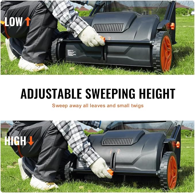 21 Inch Push Lawn Sweeper, Hand Powered Leaf & Grass Sweeper with 7 Cu Ft Hopper, 4 High-Speed Brushes, Height Adjustable, ABS & Steel Frame for Yard Lawn Cleanup (Black 2, 21 Inch)