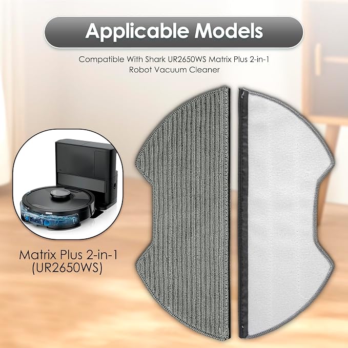 (4 Pack) UR2650WS Replacement Mop Pads Compatible with Shark Matrix Plus 2-in-1 Robot Vacuum Cleaner, Washable Mop Cloths, Mop Pad Refill Accessories kit, Mopping Pads
