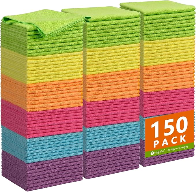 Orighty Microfiber Cleaning Cloth Bulk, 150 Pack Cleaning Rags, 12 x 11 in | Microfiber Towels for Cars, Soft Highly Absorbent Rag, Lint Free Cloths for Car Care, House, Kitchen
