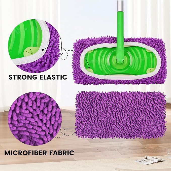 6Pcs Reusable Microfiber Mop Pads Compatible with Sweeper Mop, Replacement Wet Mopping pad Refills & Washable Dry Sweeping Cloths for Surface/Hardwood Floor Cleaning (Purple)