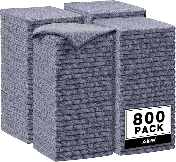 AIDEA Microfiber Cleaning Cloth Grey, 800PK, Microfiber Towels for Cars, Shop Towels Cleaning Rags, Premium Wash Cloths, Absorbent Towel for SUVs, House, Kitchen, Commercial, Cleaning Supplies 12×12"