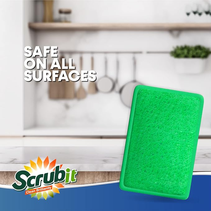Scrub and Wipe Cleaning Pads [10 Pack] – SCRUBIT Dual Sided Scouring Pad and Sponge - Reusable Kitchen Scrubbing Sponges for Dishes, Pots, Pans Utensils & Non-Stick Cookware (Green)