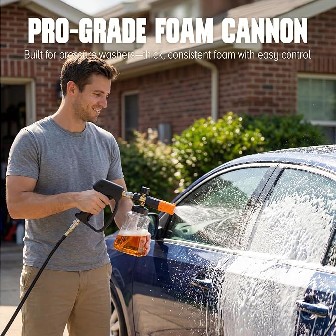 Foam Cannon for Pressure Washer, 1L Snow Foam Lance | 1/4 in quick connect, Includes extra orifice nozzle, foam makers, adjustable spray for cars