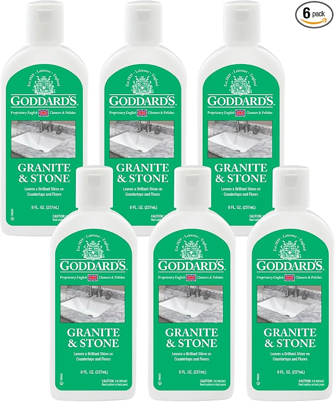 Goddard's Granite & Marble Polish - Clean and Shine Countertops, Tile, and Stone with Carnauba Wax - Water Stain Protection, 8oz, 6 Pack