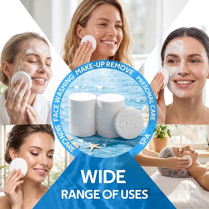 200 PCS Compressed Facial Sponges,White Cellulose 100% Natural Cosmetic Spa Sponges for Facial Cleansing, Exfoliating Mask, Makeup Removal