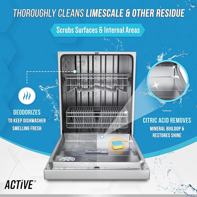 ACTIVE Washing Machine And Dishwasher Cleaning Tablets Bundle - Includes 12 Month Supply Dishwasher Cleaner Deodorizer & Washing Machine Descaler Deep Cleaning Tablets - 48 Tablet Set