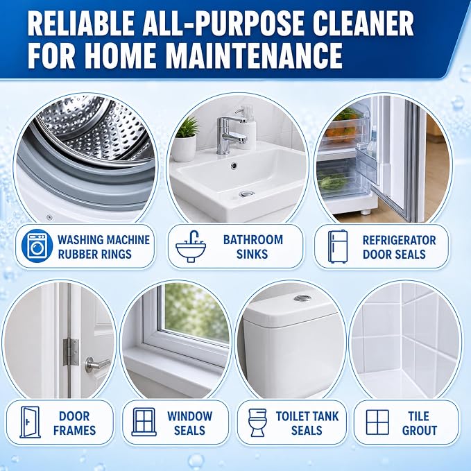Mold Stain Remover Gel, Heavy Duty Multifunctional Washing Machine Cleaner, Effective Stain Removal for Washing Machine Seal, Bathroom Grout, Caulk, Tile and Household Surfaces