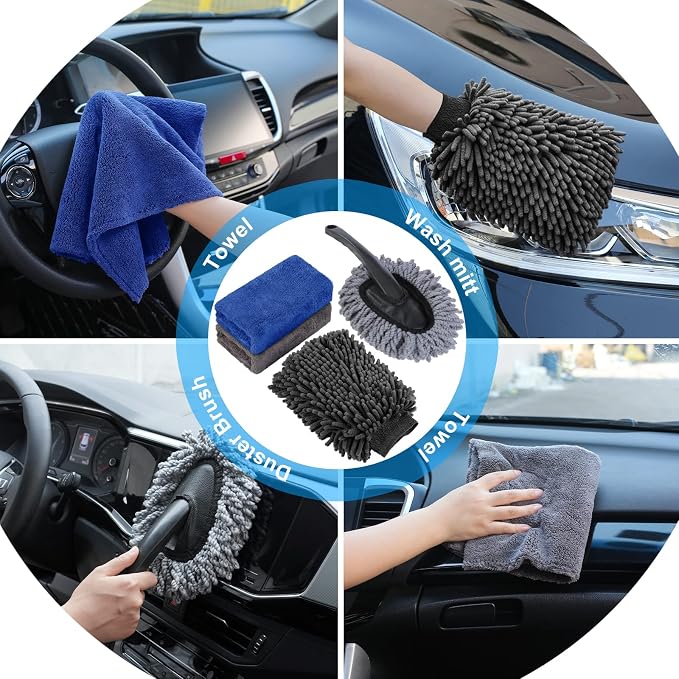 41Pcs Car Cleaning Wash Kit Interior Detailing Cleaner Kit with High Power Handheld Vacuum, Collapsible Bucket, Windshield Tool, Snow Shovel, Tire Brush, Complete Car Care Tools, Black