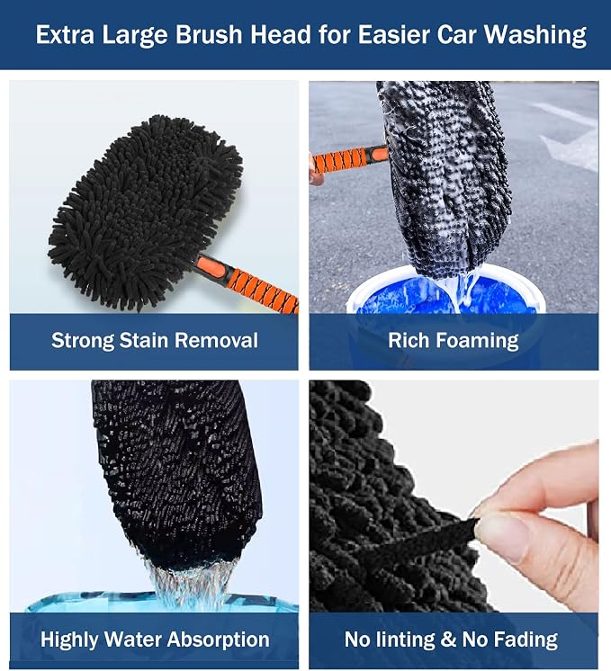 YeewayVeh Car Wash Brush Replacement Cover, Microfiber Mop, Orange | Compatible with 55" Long Handle Car Wash Mop, Universal Size, Detachable & Machine Washable