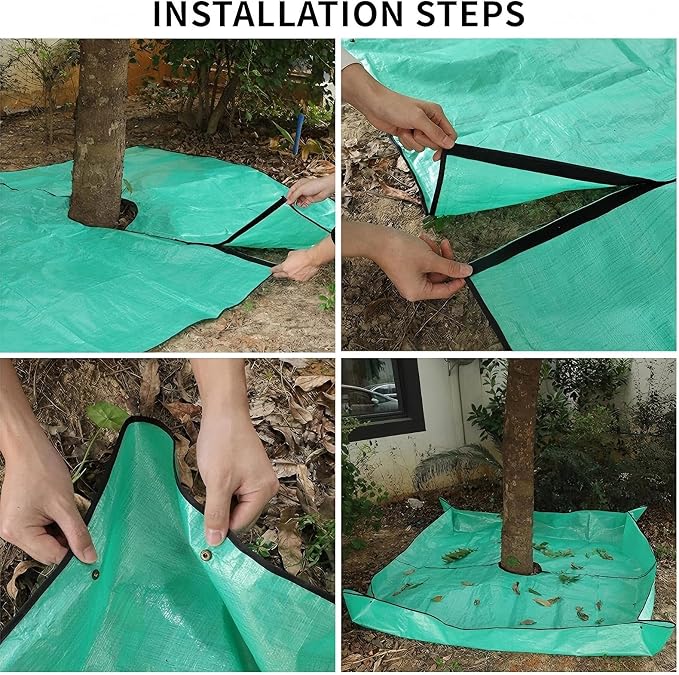 78.7" x 78.7" Landscape Pruning Tarp for Trimming, Waterproof Bush Trimming Tarps Shrub Trimmings Catcher, 12 Inch Hole, Stand Up Fasten Around Trees