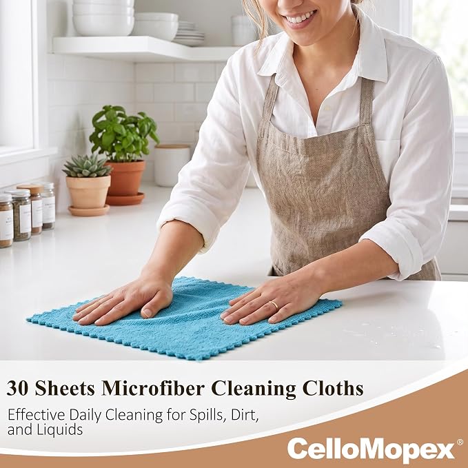 30 Pack Microfiber Cleaning Cloths, Dish Towels for Kitchen, Cleaning Rags for Car, Window, Bathroom, Household, Ultra Absorbent Cleaning Supplies Lint Free Streak Free, Reusable & Washable (Blue)
