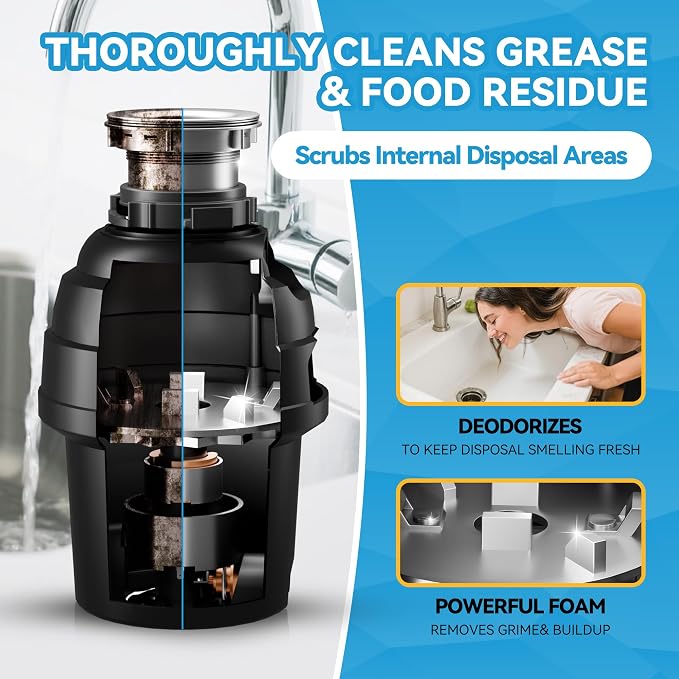Garbage Disposal Cleaner Deodorizer Tablets 24 Pack Dishwasher cleaning supplies Washing Machine Fresher Sink Drain Kitchen Drain Cleaning Care Odor Disposer With Foaming Action