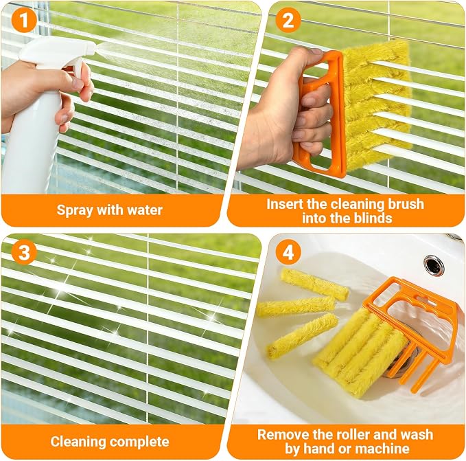 3pcs Window Blind Cleaner Duster Tool,2026 New Cleaning Tools,7 Fingers Washable Microfiber Dusters for Cleaning,Crevice Cleaning Brush, Duster for Venetian Blinds & Air Conditioner Vents（Orange