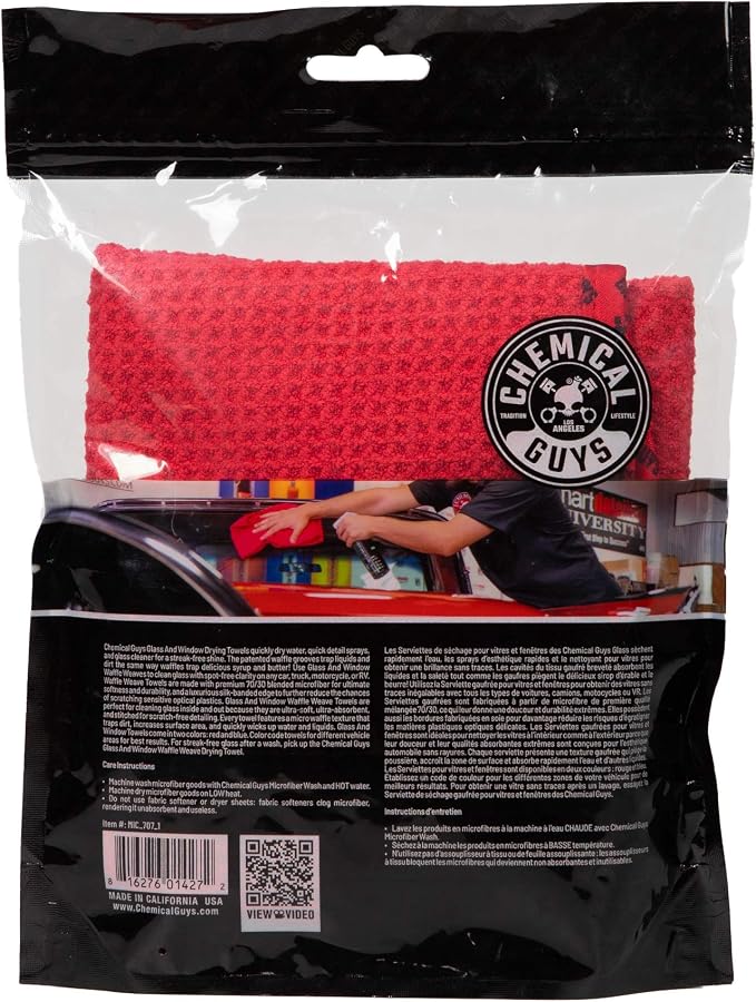 Chemical Guys, Waffle Weave Glass & Window Microfiber Towel, Red, 24 x 16 | Waffle-weave towel wipes glass, mirrors and windows streak-free, scratch-safe for cars, home and mirrors