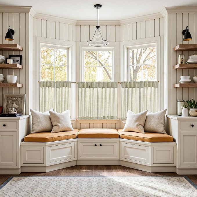 jinchan Linen Pinch Pleated Back Tab Tier Curtains, 26x30, 2 Panels, Beige | Light filtering,small window treatment,cafe curtains,machine washable,farmhouse,kitchen,bathrooms,laundry