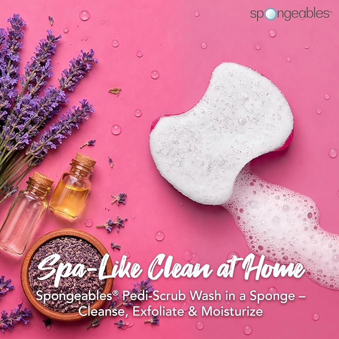 Spongables Pedi Scrub Foot Exfoliating 5+ Wash Travel Sponge, Lavender, 6 Count
