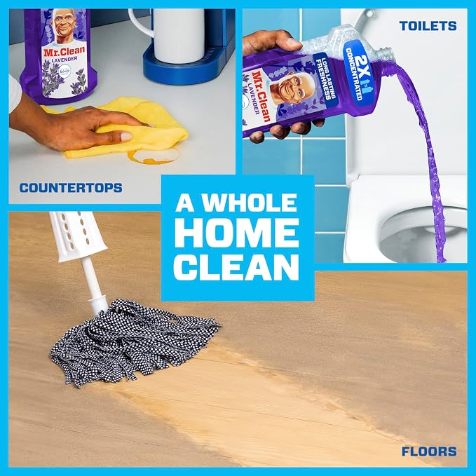 Mr. Clean All Purpose Cleaner, Floor Cleaner for Mopping Home, Bathroom, & Kitchen, Cleaning Liquid for Mop & Bucket, Cleaning Supplies, Multi-Surface Dilutable, Lavender, 41oz