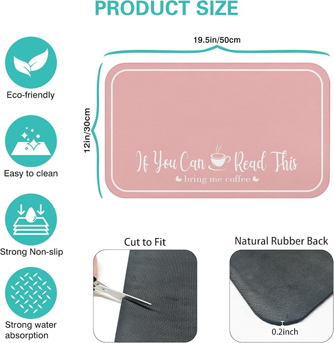 Coffee Bar Mat for Countertops 19inx12in,Absorbent Hide Stain Anti-Slip Cafe Bar Accessories Fit Under Coffee Machine Mat,dish drying mats for kitchen
