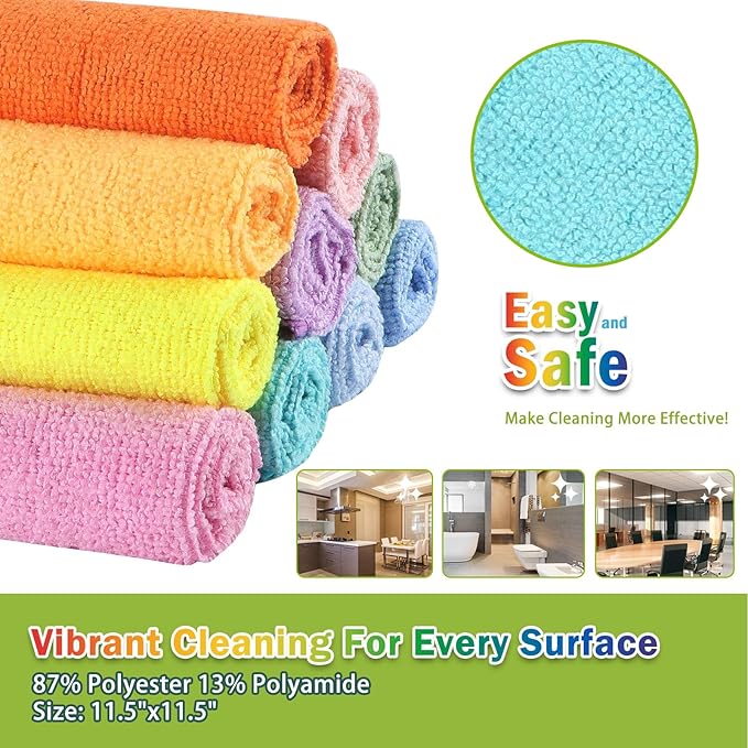 AIDEA Microfiber Cleaning Cloth, 10PK, Cleaning Rags, 11.5"×11.5" | Microfiber Towels for Cars, Lint Free Cloth, Dusting Cloth for Home, Window, Cleaning Supplies