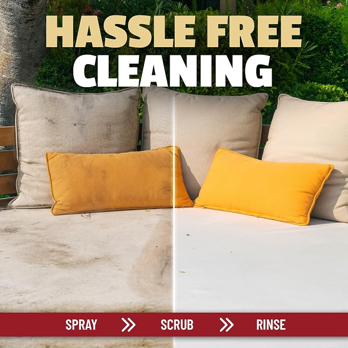 Patio Cushion Cleaner Outdoor Fabric Cleaner - Deep Cleans Dirt, Grime & Weather Stains on Furniture, Pillows, Umbrellas, Awnings & Covers – Non-Bleach, Designed for Canvas, Polyester & Acrylic, 16 oz