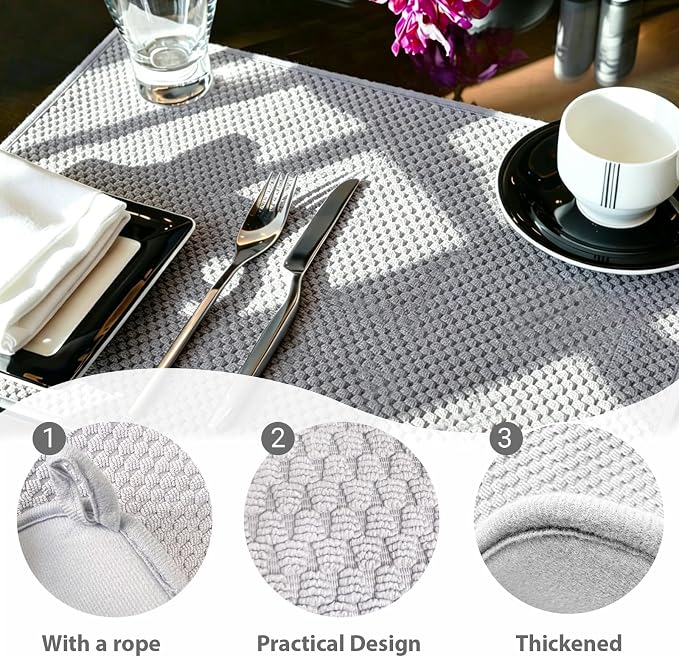 2 Pack Microfiber Dish Drying Mat,30*24 inch Absorbent Dish Drainer Kitchen Counter,Large Size Dish Drying Pad for Countertops,Sinks,Draining Racks(Gray)