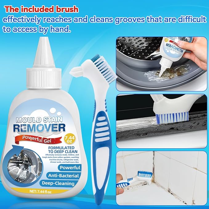 Mold Remover Gel 8 Fl Oz – Deep Cleaning Gel for Washing Machine Gasket, Bathroom Mold, Tile Grout, Shower, Sink & Caulk – All-Purpose Household Mold & Stain Cleaner