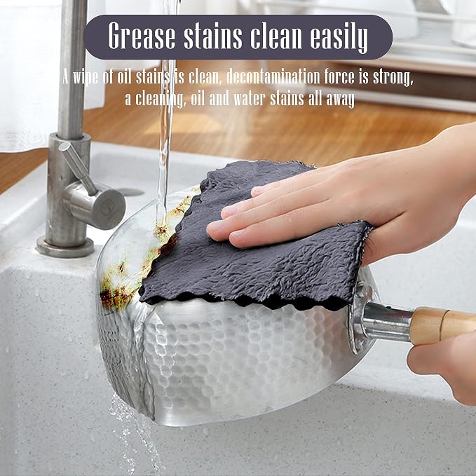 Sunny zzzZZ 24 Pack Kitchen Dishcloths - Does Not Shed Fluff - Reusable Dish Towels, Dish Cloths, Super Absorbent Coral Fleece Cleaning Cloths, Nonstick Oil Washable Fast Drying, 10 x 10 Inch (Grey)